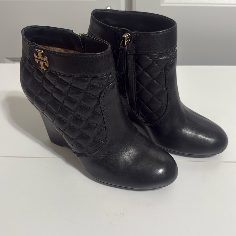 Tory Burch Leila quilted wedge ankle booties